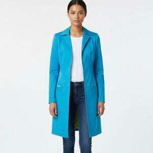 Citrine Tropical Blue Open Front Long Blazer Coat with Pockets Womens Size 8